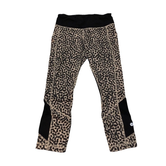 Lululemon 4 pace rival crop ace grain spot leggings brown black active yoga - Picture 2 of 10